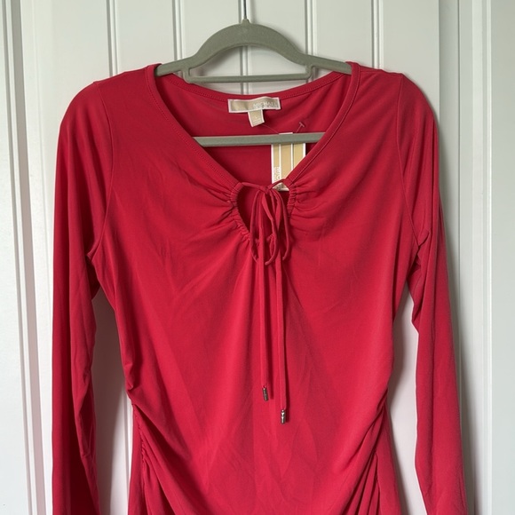 NWT!! Michael Kors - Coral - Ruched Halter Strap Long Sleeve Dress - Size Large - Picture 5 of 9